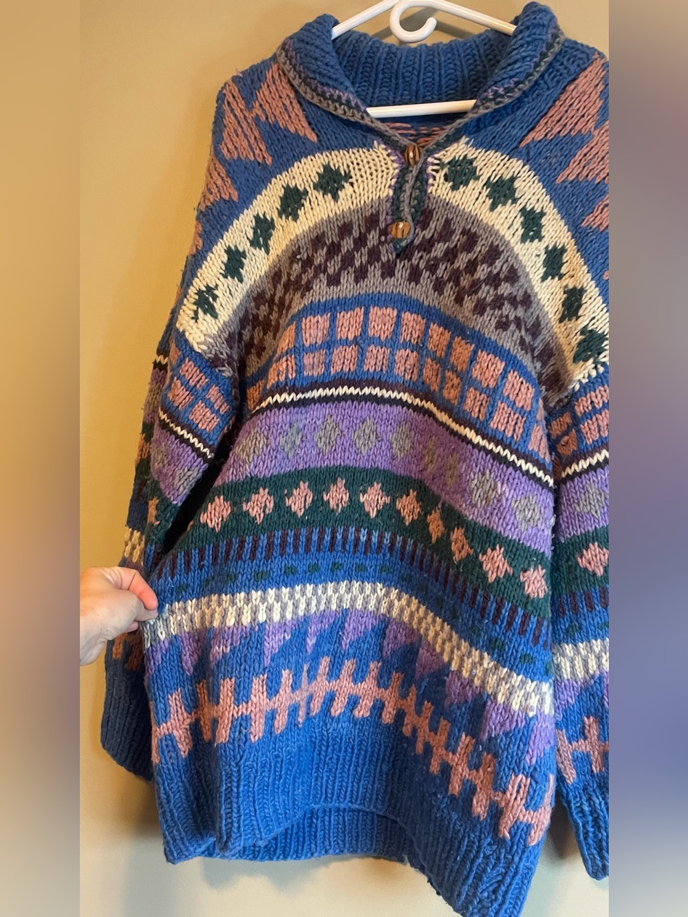 Handmade Chunky Knit Vibrant Oversized Southwestern Fair Aisle Sweater - Picture 3 of 13